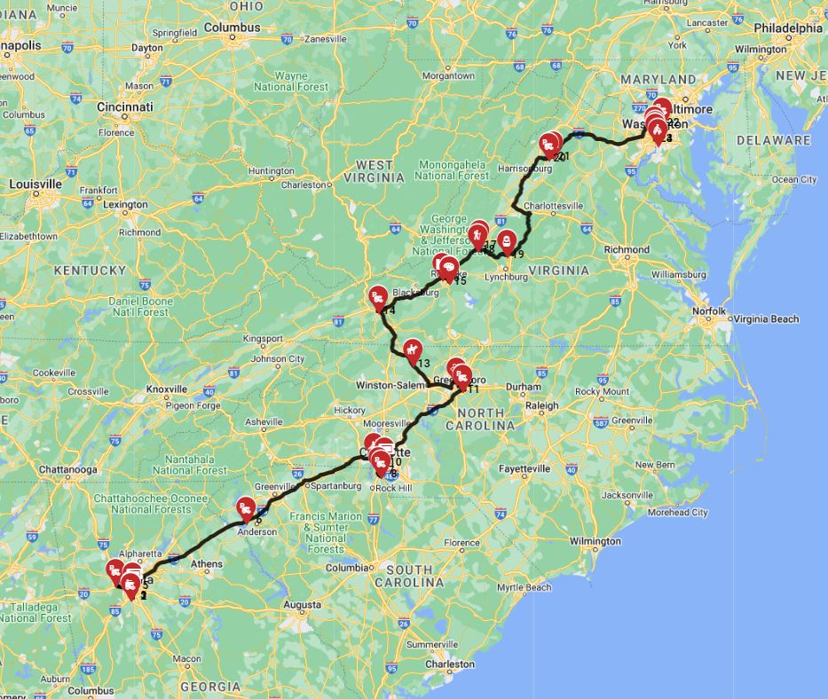 Road trip with an RV from Atlanta to Washington DC